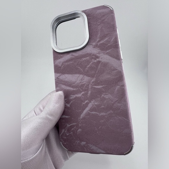 iPhone 16 Pro Max Case – Crushed Velvet Texture,Silver Frame | Luxe & Minimalist - Picture 4 of 6